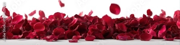 Fototapeta Elegant Red Rose Petals Scattered and Floating Against White Background for Mother's Day