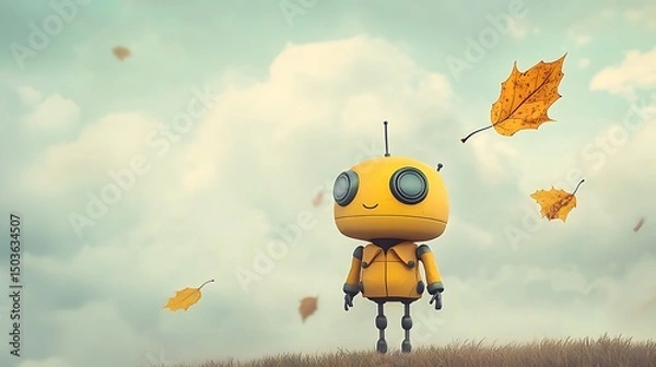 Fototapeta Robot in Autumn Field.