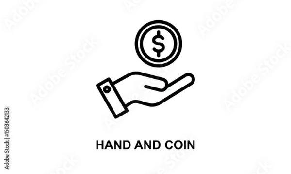 Fototapeta Hand And Coin Vector Icon Isolated On White Background