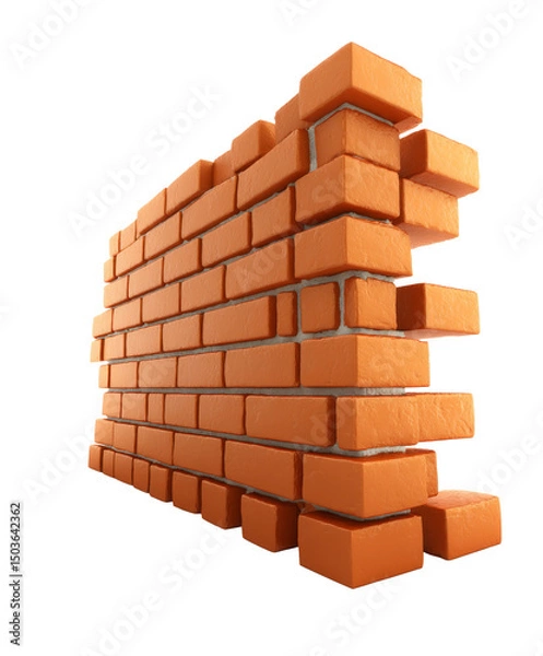 Obraz Brick Wall Corner Construction with Mortar Isolated on PNG Background