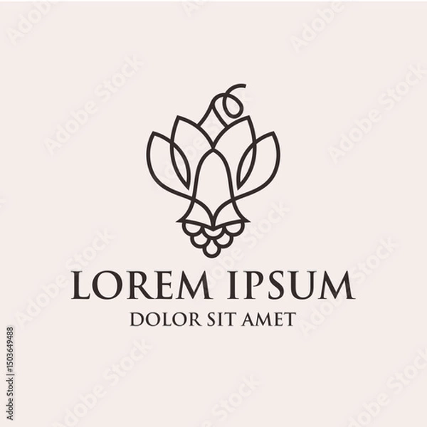 Fototapeta Minimalist Line Art Grape Bunch Wine Making Business Logo Design