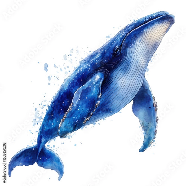 Fototapeta Majestic blue whale artwork conveying ocean depth and marine creature gracefulness