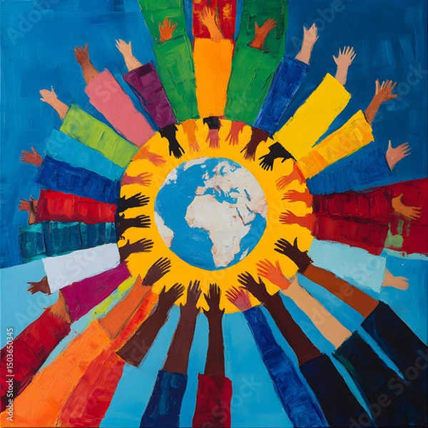 Obraz Hands Together A Circle of Global Cooperation and Unity