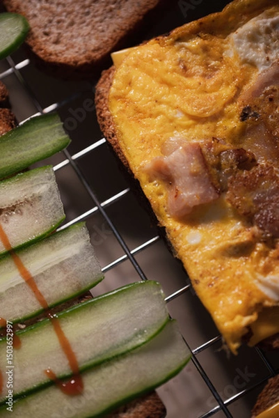 Fototapeta Delicious Egg Sandwich with Sliced Cucumber