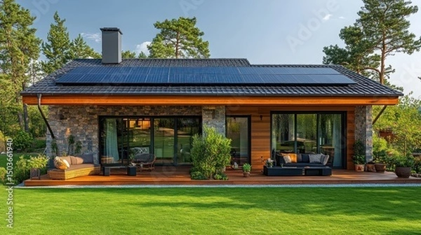 Obraz Eco-Friendly Modern House with Solar Panels