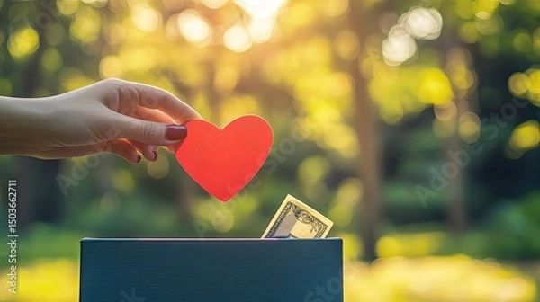 Obraz Donation Concept: Hand Placing Heart in Charity Box