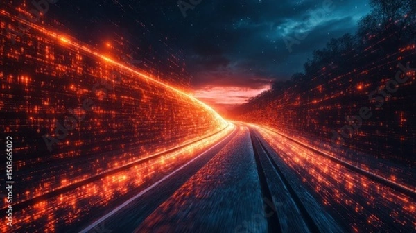 Obraz Digital Highway: A Journey into the Cybernetic Sunset