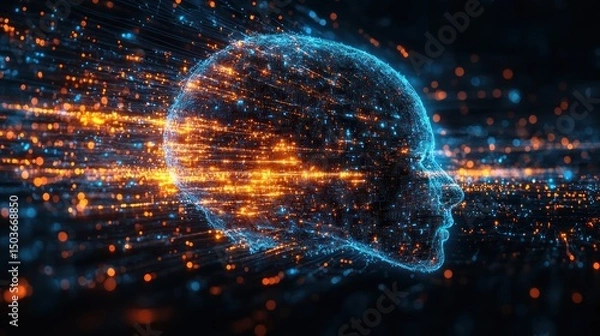 Obraz Digital Mind: A Cybernetic Head Emerges from Data Streams