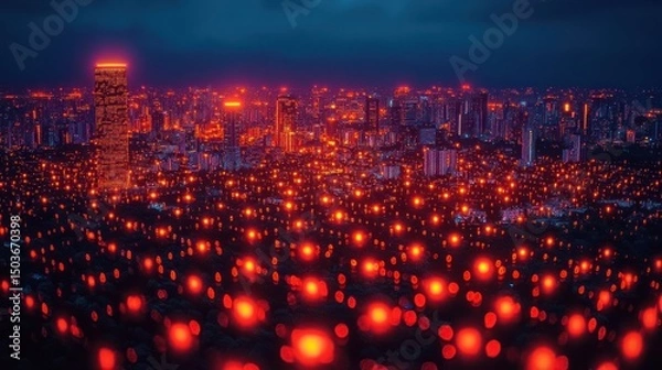 Obraz Night Cityscape: A Breathtaking View of Illuminated Metropolis