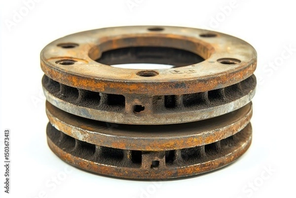 Fototapeta Two rusty brake discs stacked together.