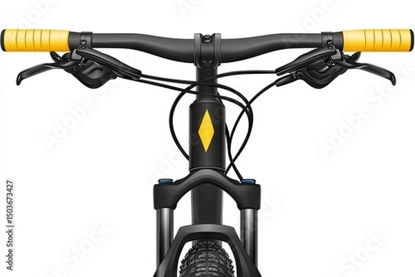 Fototapeta Close-up view of a bicycle's handlebars and front forks.