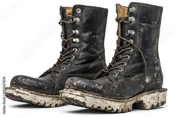 Fototapeta Pair of heavily soiled work boots.