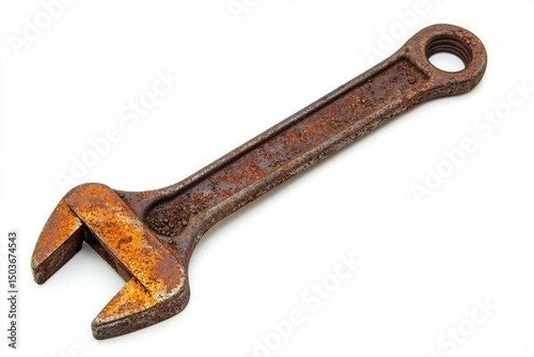 Fototapeta Rusty adjustable wrench on a white background.
