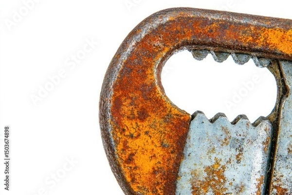 Fototapeta Close-up view of rusty metal pipe wrench.