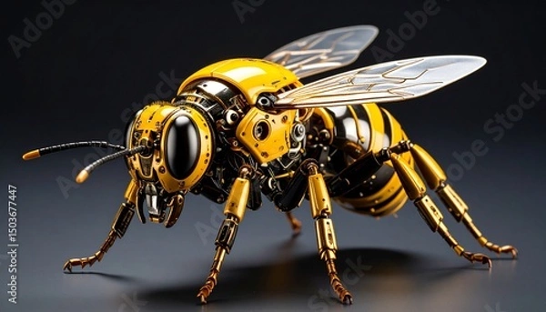 Fototapeta A highly detailed robotic bee constructed with numerous intricate mechanical componen