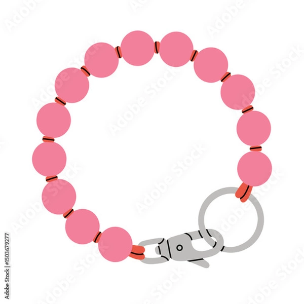 Fototapeta Illustration of a stylish beaded bracelet keychain with a carabiner clip. Can be used for promotion, souvenir or fashion accessories shop designs. Vector illustration isolated on white background.