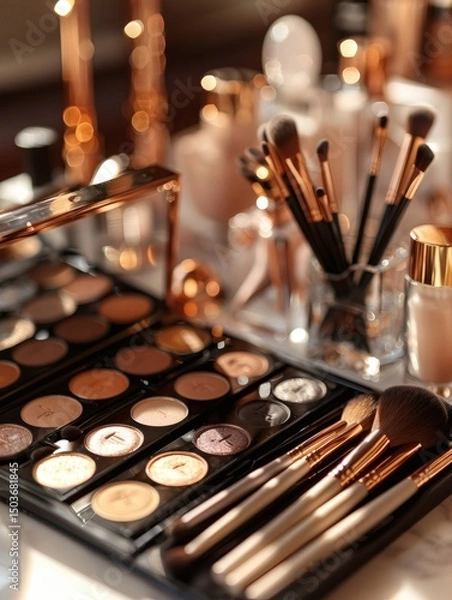 Obraz On the makeup table, exquisite cosmetics are neatly arranged
