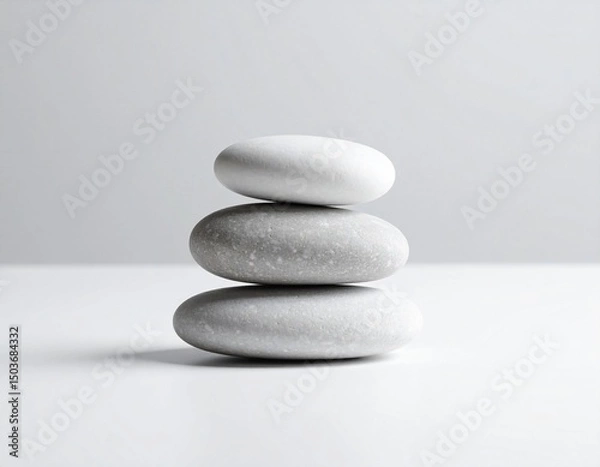 Obraz Stack of three smooth stones on a white surface