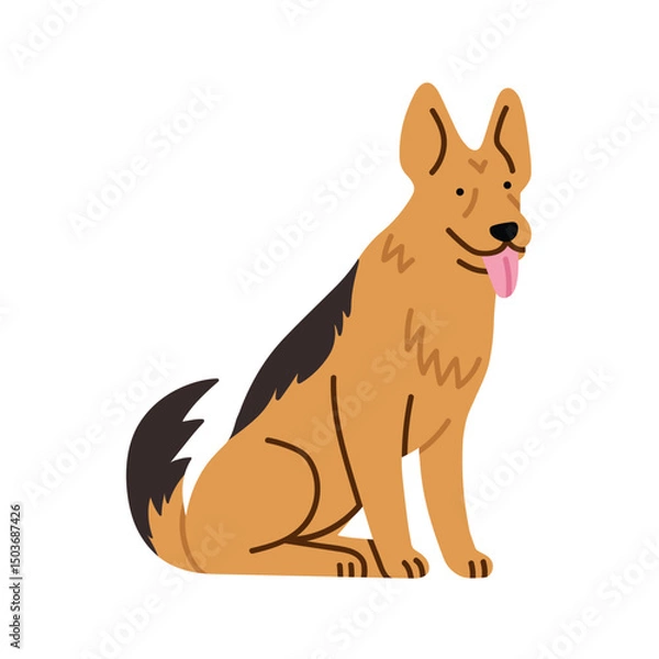 Fototapeta Illustration of German Shepherd dog. It can be used for pet-related marketing materials, educational content about breeds, prints, cards etc. Vector illustration isolated on white background