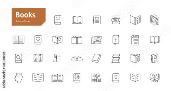 Obraz Books Line Editable Stroke Icon Set. Education, Study, Library, Reading, Science, Student, Graduation, Bookstore Icons Vector Illustration