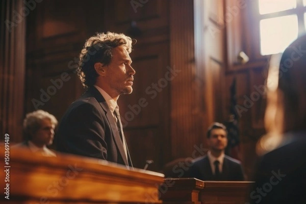 Obraz In the courtroom, the plaintiff and defendant engage in a heated altercation