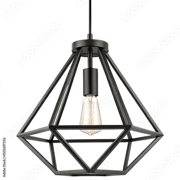 Obraz geometric metal frame pendant light in black finish
