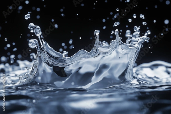 Fototapeta Dynamic splash of silver liquid frozen in motion on a dark background, captured in high detail for abstract design use.