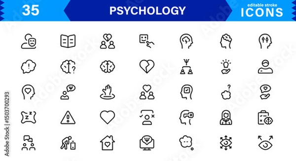 Fototapeta Professional Psychology Icon Set Featuring Mental Health, Therapy, Brain, Emotion, and Cognitive Elements in Clean Minimal Vector Illustration Style