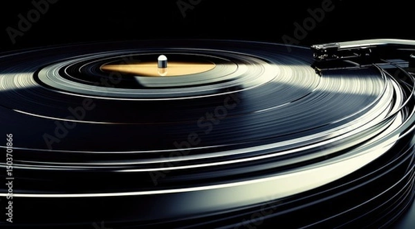 Obraz Close-up of a spinning vinyl record player.  Dark, metallic tones