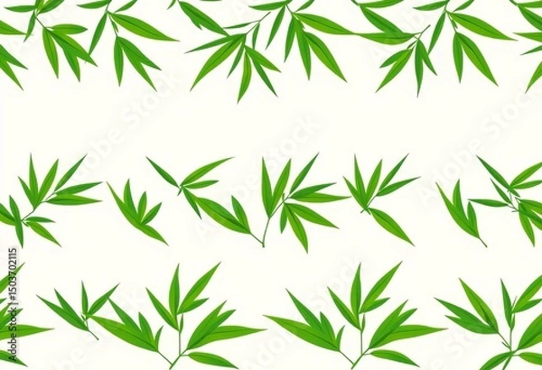 Fototapeta Stylized green bamboo leaves forming a repeating pattern on a light background, minimal, nature pattern