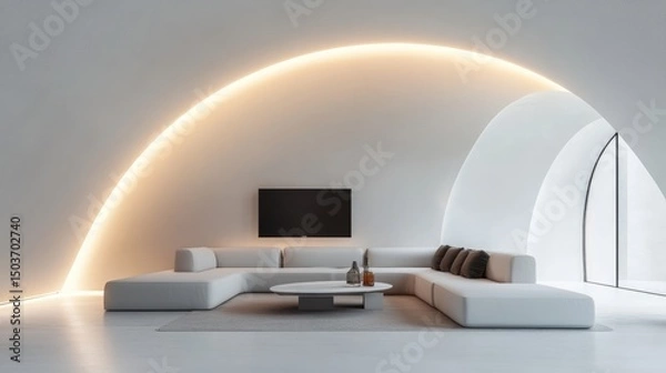 Fototapeta Modern Living Room with Curved Ceiling and Arched Windows