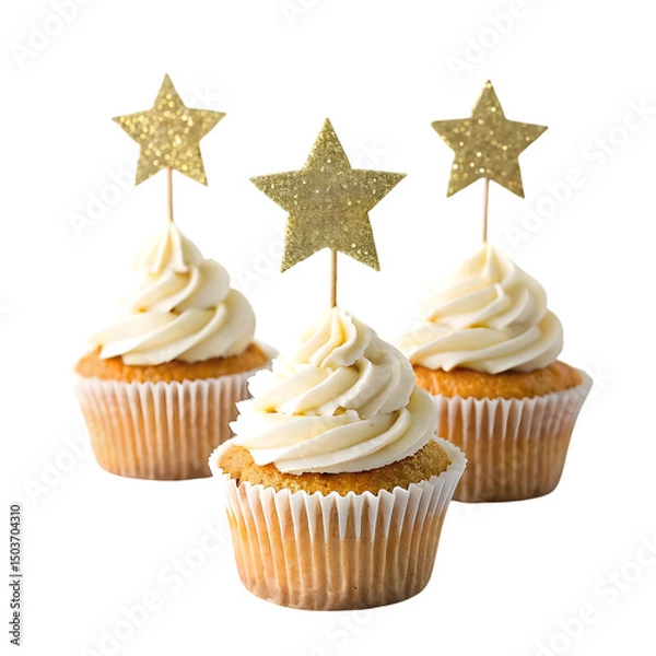 Obraz Glitter star cupcake toppers isolated on white
