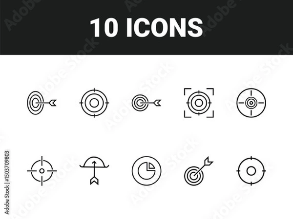 Obraz Target line icon set. Set of outline icons related to target, goal, achievement, focus, success, mission, arrow and others. Vector illustration.