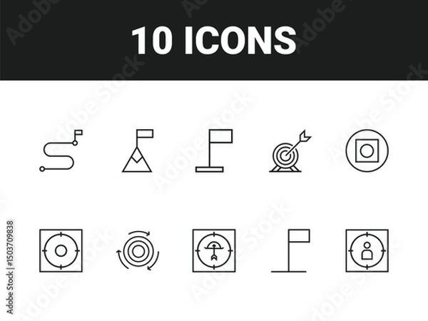 Obraz Target line icon set. Set of outline icons related to target, goal, achievement, focus, success, mission, arrow and others. Vector illustration.