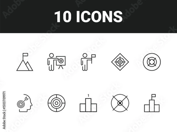 Obraz Target line icon set. Set of outline icons related to target, goal, achievement, focus, success, mission, arrow and others. Vector illustration.