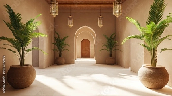 Fototapeta A Tranquil Courtyard Passageway in a Moroccan Style Villa