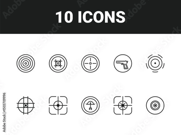 Obraz Target line icon set. Set of outline icons related to target, goal, achievement, focus, success, mission, arrow and others. Vector illustration.