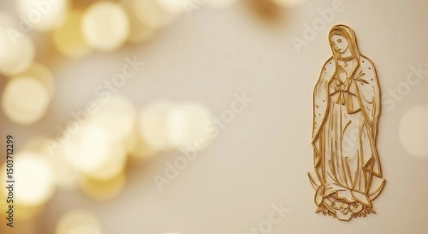 Fototapeta Virgin Mary Icon in Golden Lines and Soft Bokeh Background Illustration