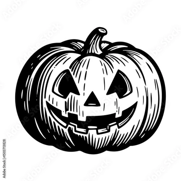 Fototapeta jack o lantern pumpkin sketch engraving black and white outline. Scratch board imitation.  illustrated in vintage line art style on a white background.