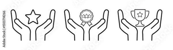 Fototapeta Handheld Award Icon Set, Outline Vectors Featuring Star, Badge and Trophy Symbols for Celebrating Achievement