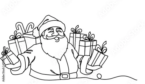 Obraz Continuous one line art drawing a santa claus giving a thumbs up design vector illustration.
