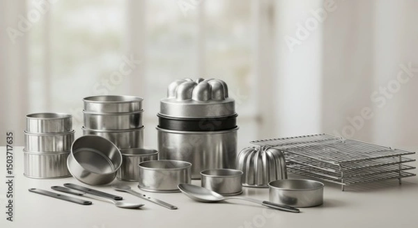 Fototapeta Elegant Baking Utensils, A Still Life Composition of Culinary Tools