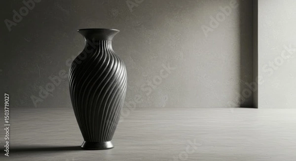 Fototapeta Elegant twisted vase casting a dramatic shadow in a minimalist setting