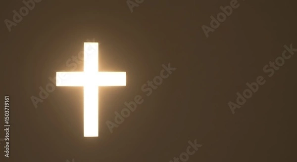 Fototapeta Illuminated cross-shaped opening in a dark background evoking faith