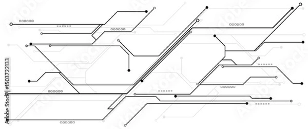 Fototapeta Vectors White Abstract geometric dots and lines connection circuit concept. Hi tech digital connect, communication, High technology concept.
