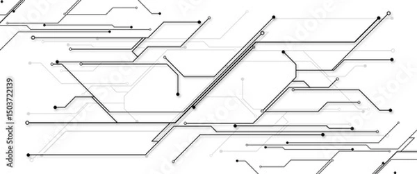 Obraz Vectors White Abstract geometric dots and lines connection circuit concept. Hi tech digital connect, communication, High technology concept.