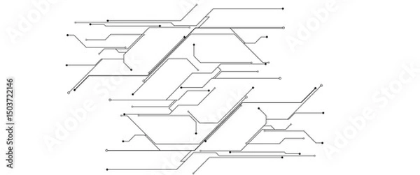 Fototapeta Vector Technology black circuit diagram concept. Abstract technology on white background. High-tech circuit board.
