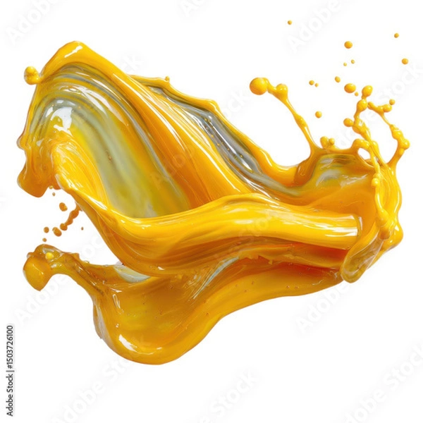 Fototapeta Dynamic yellow liquid splash isolated on white background