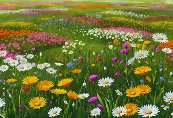 Obraz Illustration of a flower meadow in spring.