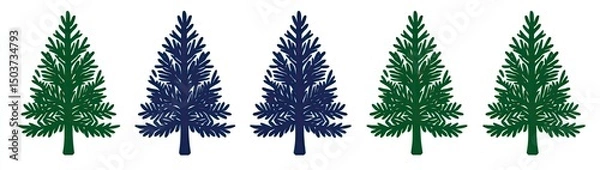 Fototapeta Four stylized Christmas trees in alternating dark-blue and green